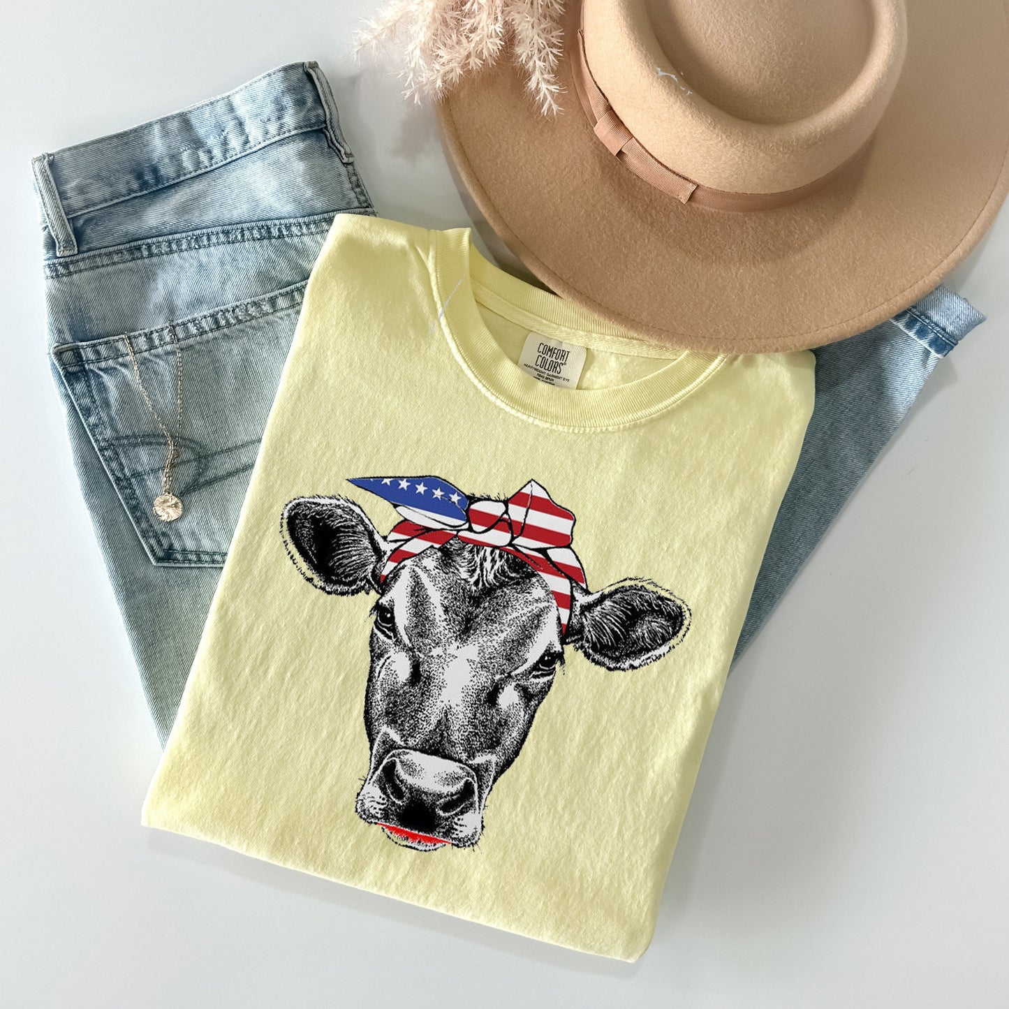 Patriotic Cow Graphic T-Shirt - BELLA+CANVAS Unisex Crew Neck, Vintage Print