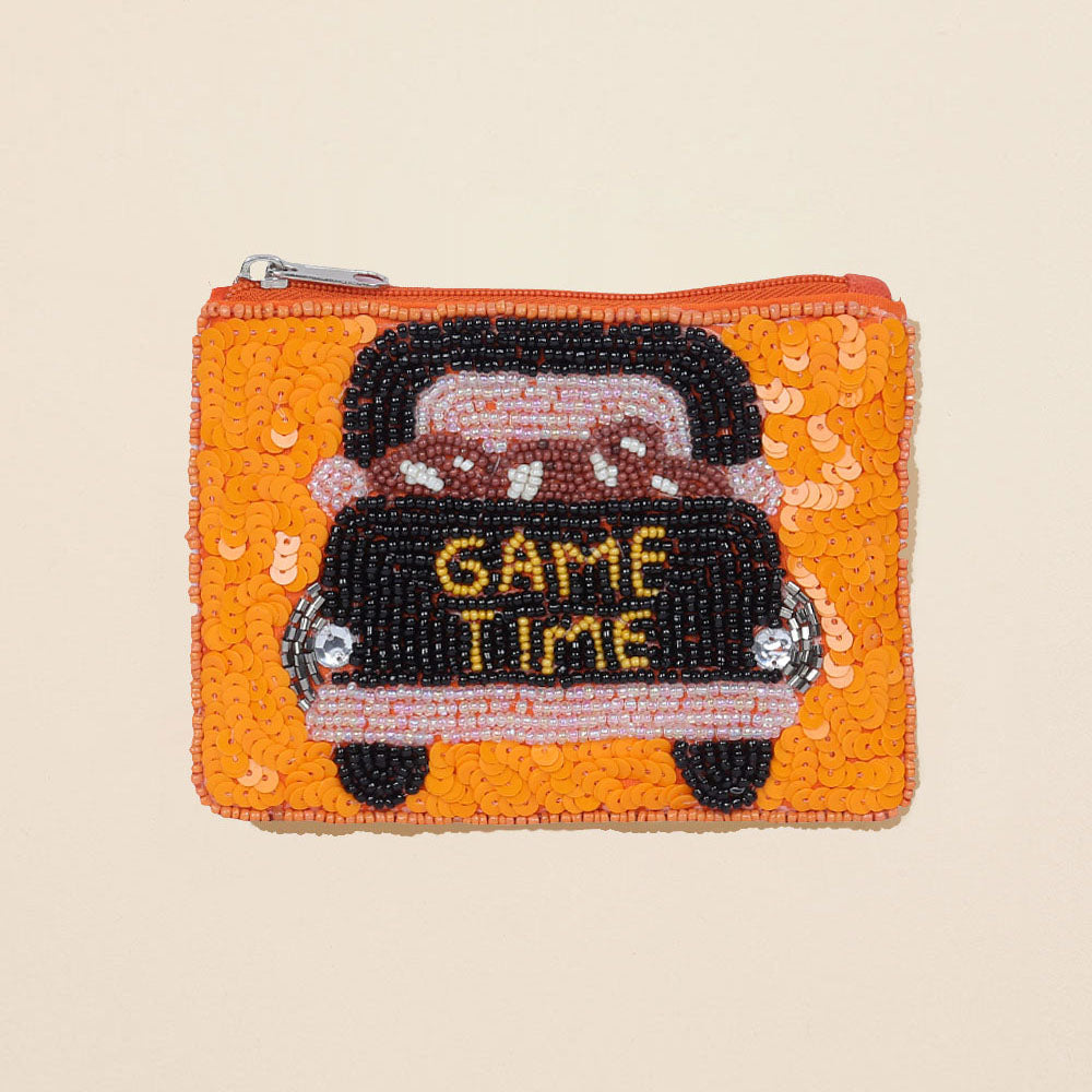 Game Time Football Seed Beaded Mini Pouch Bag