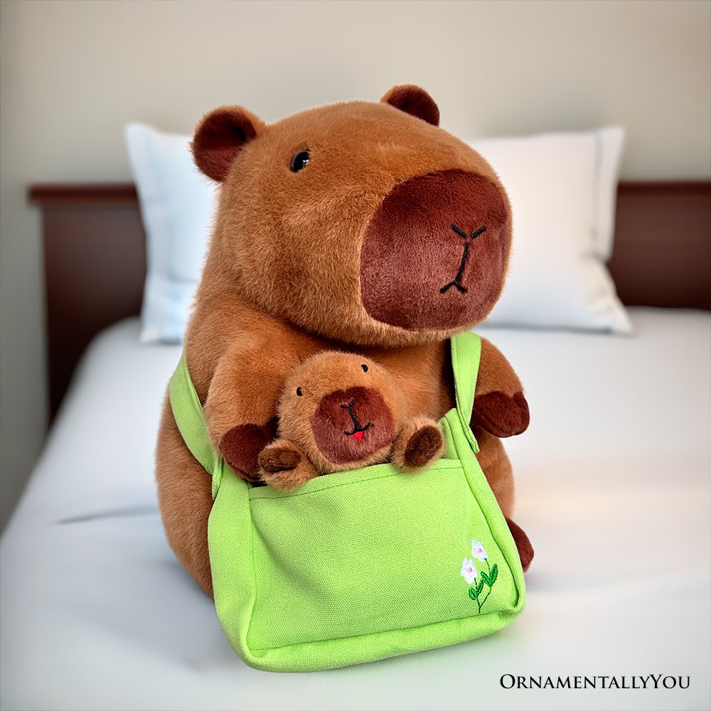 Coco the Capybara and Her Baby Plushie Set, Adorable 12 Inch Stuffed Animal