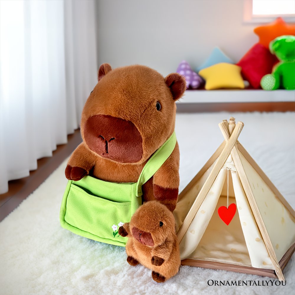 Coco the Capybara and Her Baby Plushie Set, Adorable 12 Inch Stuffed Animal