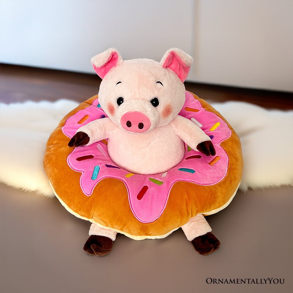 Ollie Oinker the Pig Plushie, Adorable 12 Inch Donut Ring Stuffed Animal