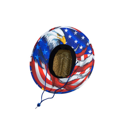 Patriot Bald Eagle Straw Hat - UPF 50 Patriotic Sun Hat with Sewn-On Patch