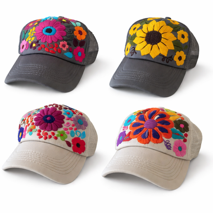 Tulum Hand-Embroidered Trucker Hat, Fair Trade from Chiapas Mexico