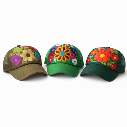 Tulum Hand-Embroidered Trucker Hat, Fair Trade from Chiapas Mexico