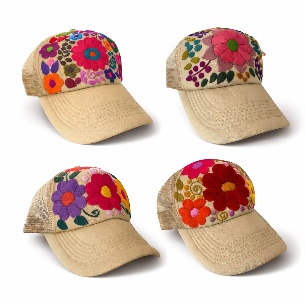 Tulum Hand-Embroidered Trucker Hat, Fair Trade from Chiapas Mexico