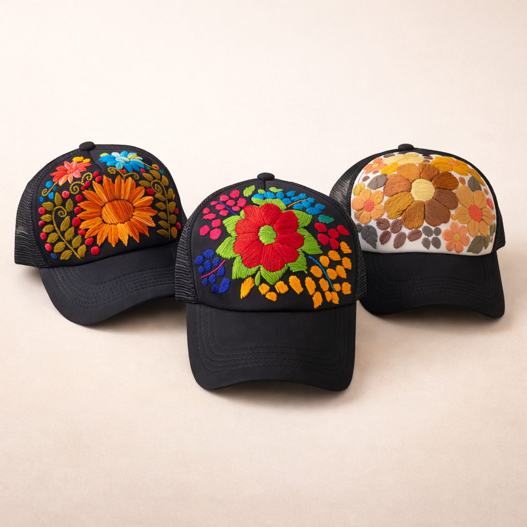 Tulum Hand-Embroidered Trucker Hat, Fair Trade from Chiapas Mexico