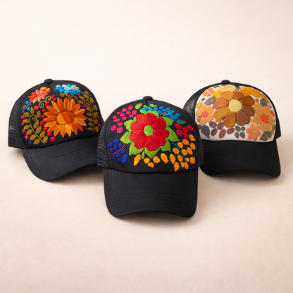 Tulum Hand-Embroidered Trucker Hat, Fair Trade from Chiapas Mexico