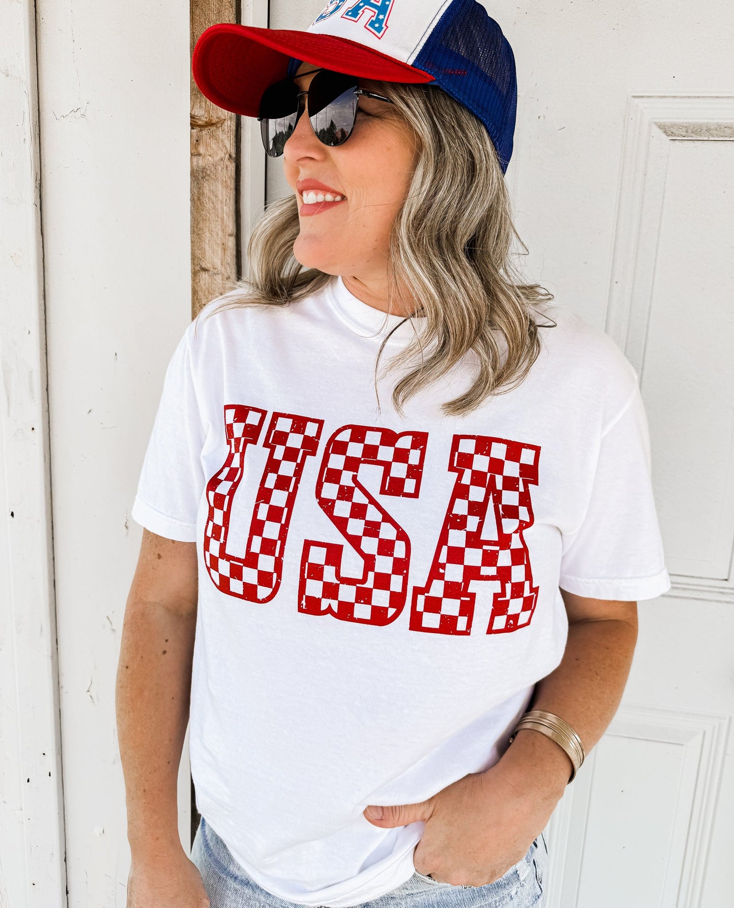Checkered USA Tee, 12 Colors, Comfort Colors Screen Print