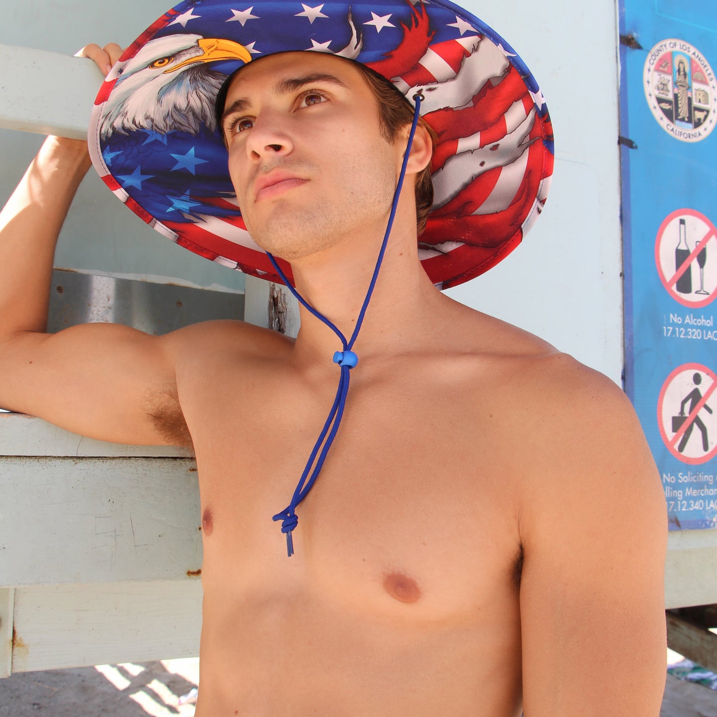 Patriot Bald Eagle Straw Hat - UPF 50 Patriotic Sun Hat with Sewn-On Patch