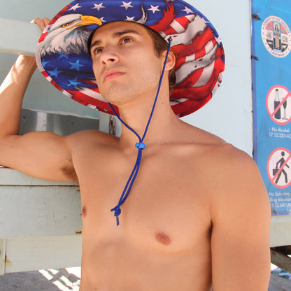 Patriot Bald Eagle Straw Hat - UPF 50 Patriotic Sun Hat with Sewn-On Patch