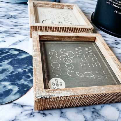 Funny Double-Sided Wooden Bathroom Sign - Wipe It Real Good, Wash Your Hands