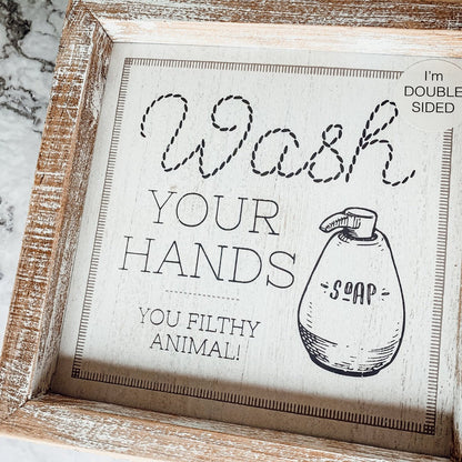 Funny Double-Sided Wooden Bathroom Sign - Wipe It Real Good, Wash Your Hands