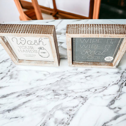 Funny Double-Sided Wooden Bathroom Sign - Wipe It Real Good, Wash Your Hands