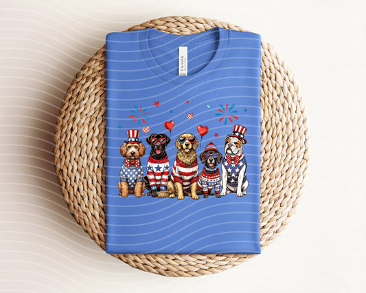Patriotic Dogs Graphic T-Shirt - BELLA+CANVAS Unisex Crew Neck, Vintage Print