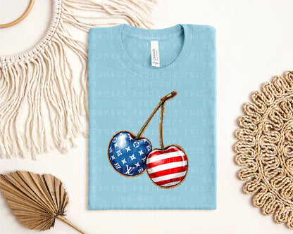 Patriotic Cherries Graphic T-Shirt - BELLA+CANVAS Unisex Crew Neck, Vintage Print
