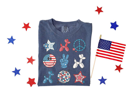 Patriotic Doodles Graphic T-Shirt - BELLA+CANVAS Unisex Crew Neck, Vintage Print