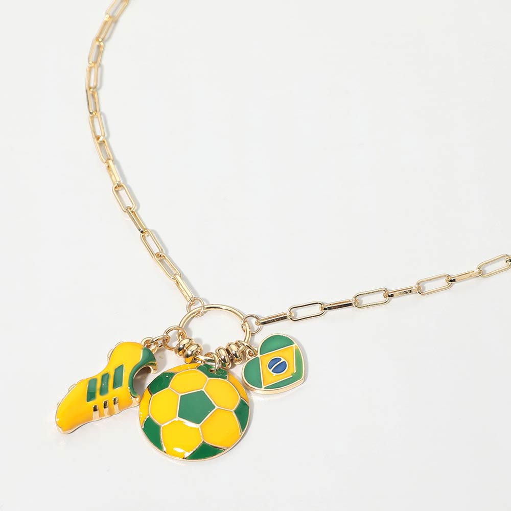 Brazil Soccer Ball Shoe Heart Charm Toggle Pendant Paperclip Chain Necklace
