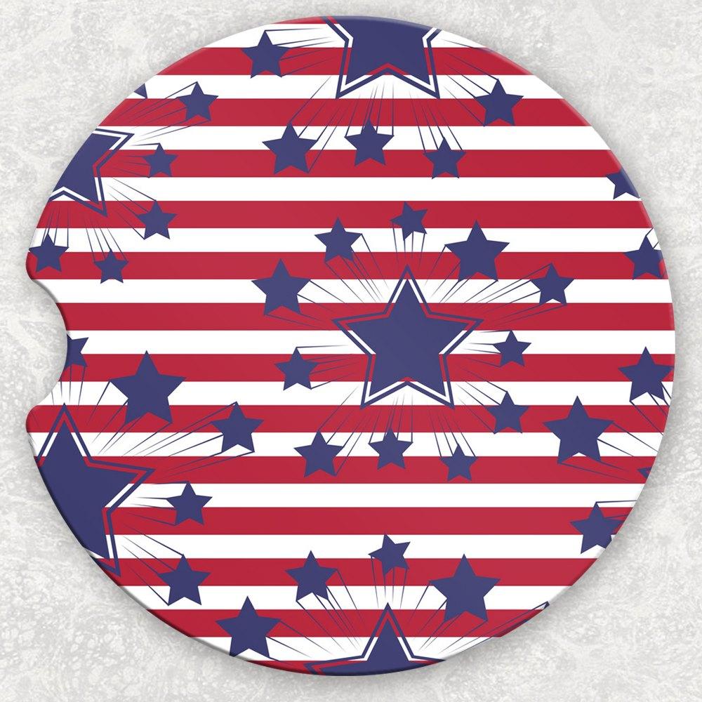 Patriotic Stars Car Coaster Set - Set of 2, Fits Standard Cup Holders