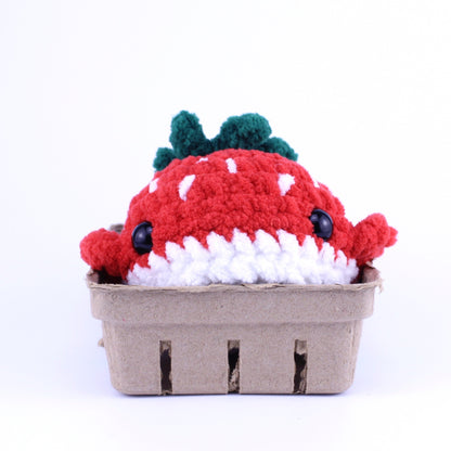 Summer the Strawberry Whale Crocheted Plushie, Handmade in Massachusetts