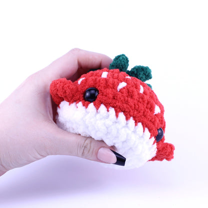 Summer the Strawberry Whale Crocheted Plushie, Handmade in Massachusetts