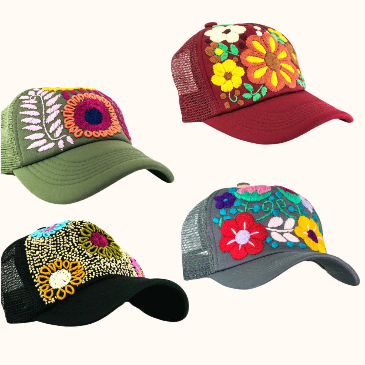 Tulum Hand-Embroidered Trucker Hat, Fair Trade from Chiapas Mexico