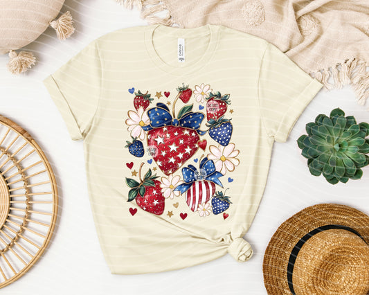 Patriotic Strawberries Graphic T-Shirt - BELLA+CANVAS Unisex Crew Neck, Vintage Print