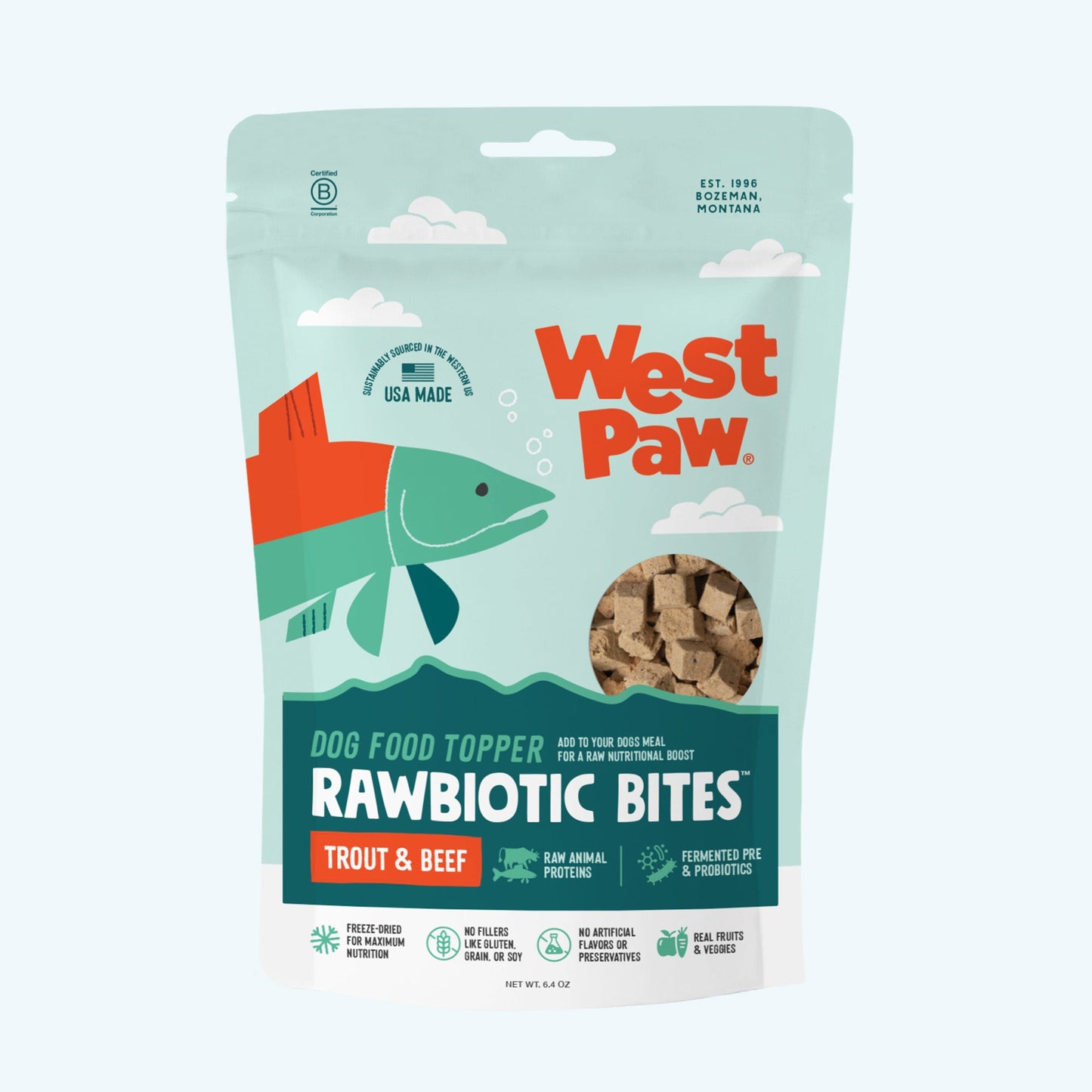 West Paw Rawbiotic Bites Trout and Beef Dog Food Topper