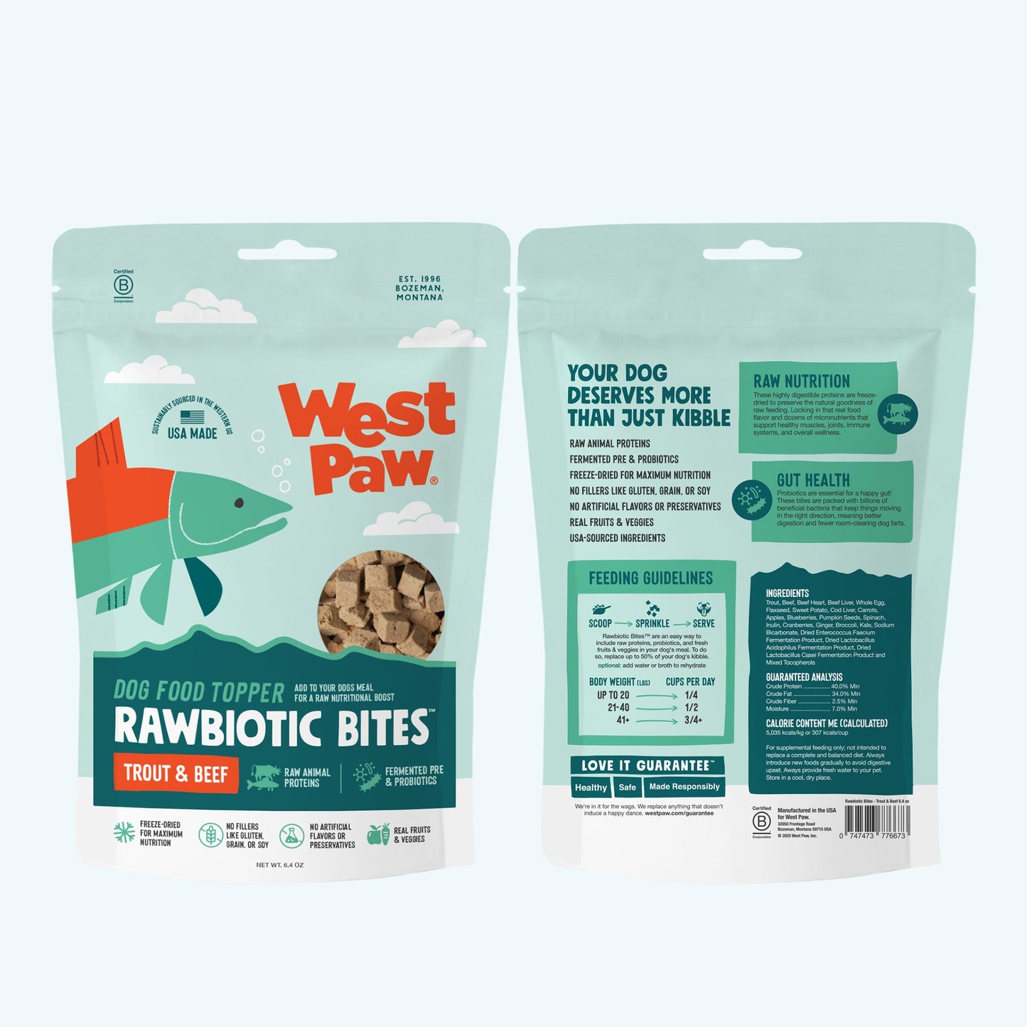 West Paw Rawbiotic Bites Trout and Beef Dog Food Topper