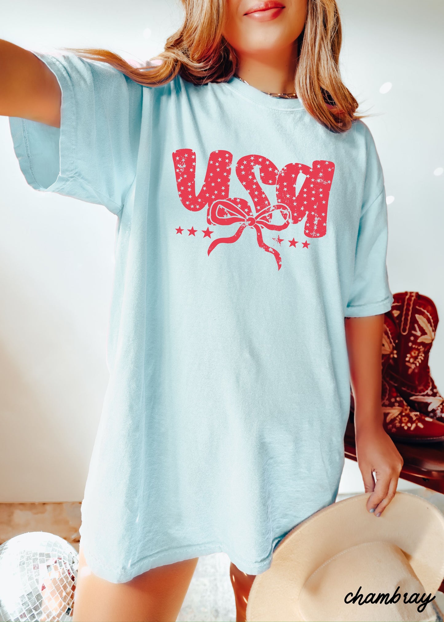 USA Bubble Coquette Tee, 10 Colors, Comfort Colors Screen Print