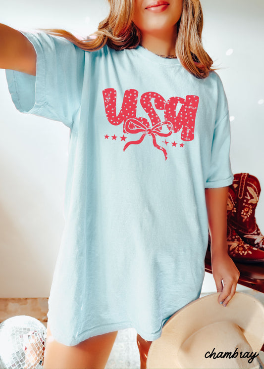 USA Bubble Coquette Tee, 10 Colors, Comfort Colors Screen Print