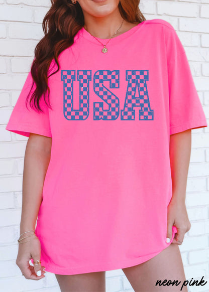 Checkered USA Tee, 12 Colors, Comfort Colors Screen Print