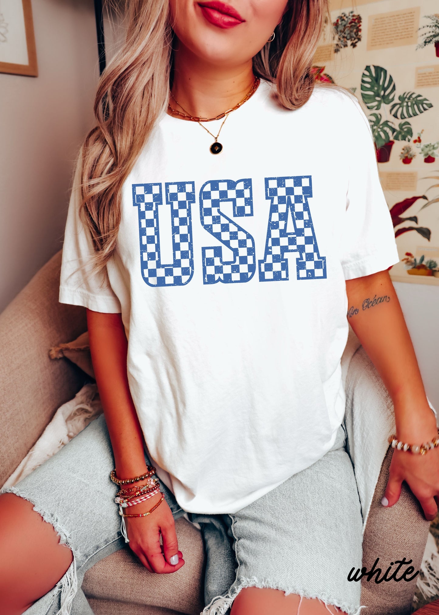 Checkered USA Tee, 12 Colors, Comfort Colors Screen Print
