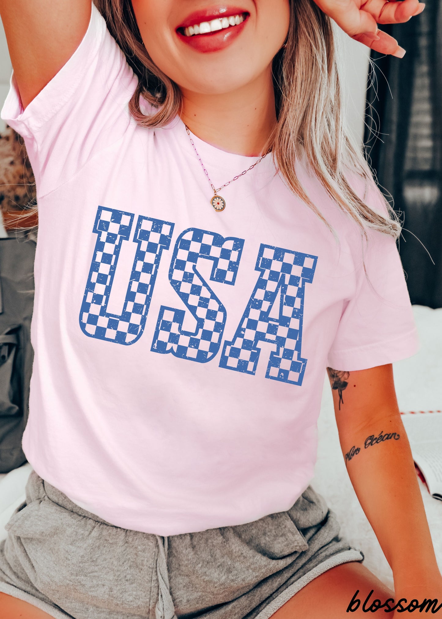 Checkered USA Tee, 12 Colors, Comfort Colors Screen Print