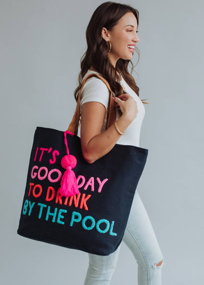 Navy Poolside Bliss Tote, It's a Good Day to Drink by the Pool