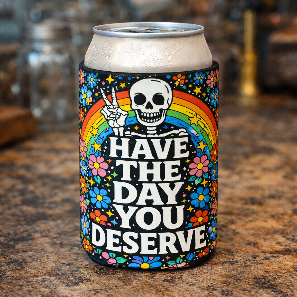 Have the Day You Deserve Can Cooler, Funny Sarcastic Floral Koozie