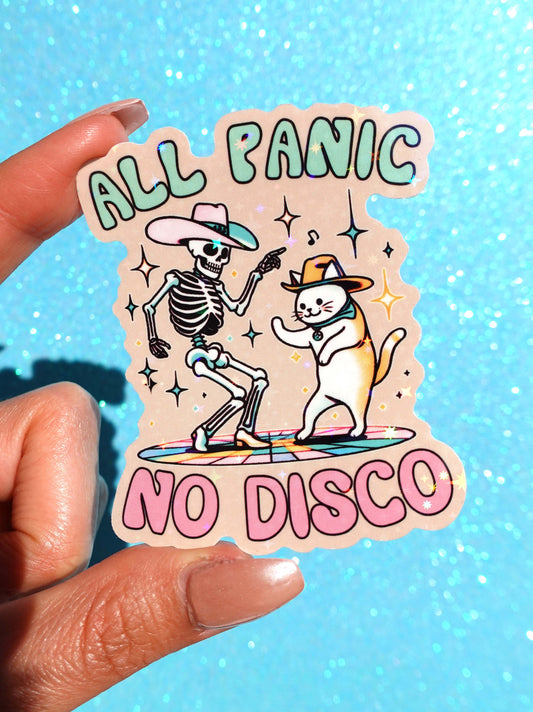 All Panic No Disco Holographic Skeleton Cat Vinyl Sticker
