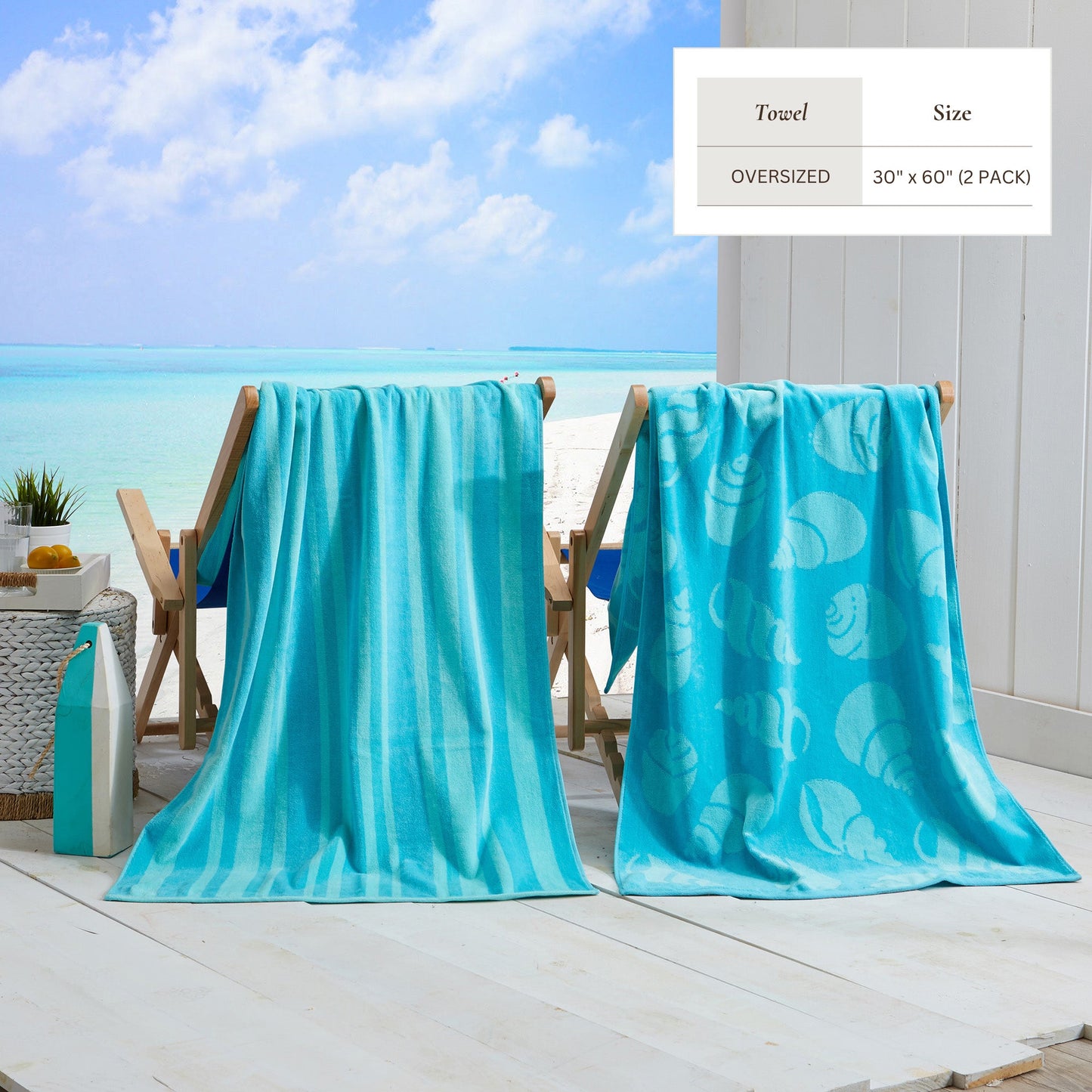 100% Cotton Velour Beach Towels 2-Pack - Maui Collection, 30" x 60"