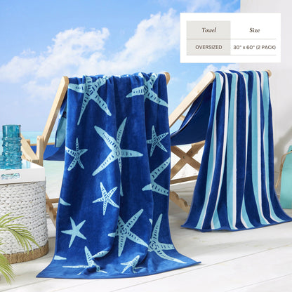 100% Cotton Velour Beach Towels 2-Pack - Maui Collection, 30" x 60"