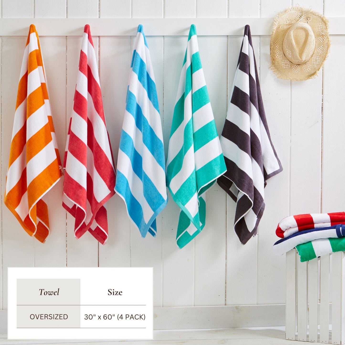 100% Cotton Velour Cabana Stripe Beach Towels - Novia Collection, Great Bay Home