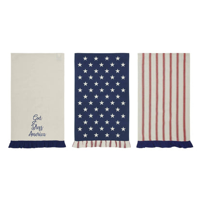 Patriotic Ruffled Tea Towel Set of 3 - Hatteras Stars, 16" x 28", Americana