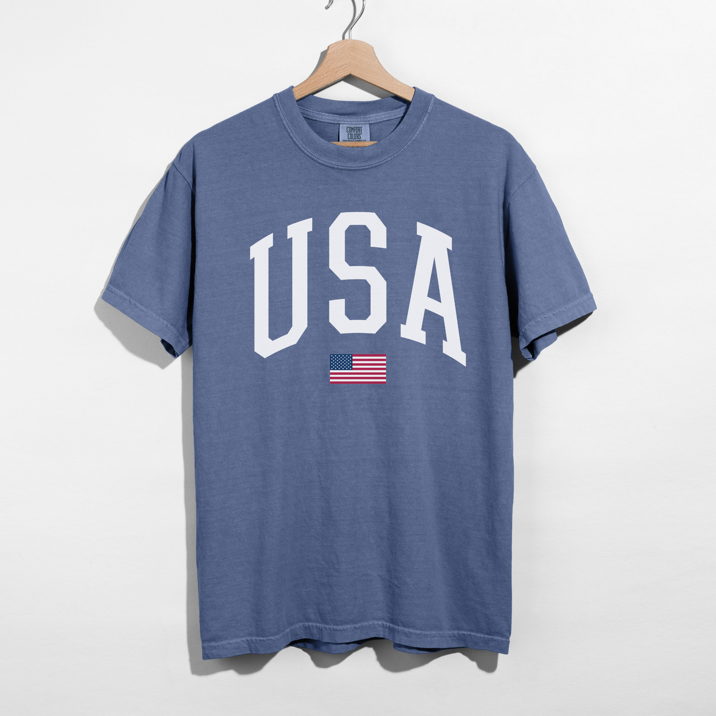 USA Varsity Graphic Tee White Letter Patriotic Shirt