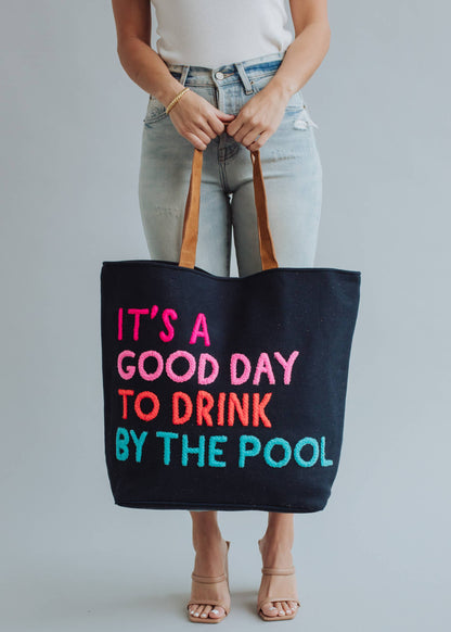 Navy Poolside Bliss Tote, It's a Good Day to Drink by the Pool