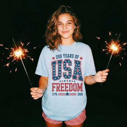 250 Years of USA Freedom Graphic Tee - 1776 to 2026 Patriotic America Shirt