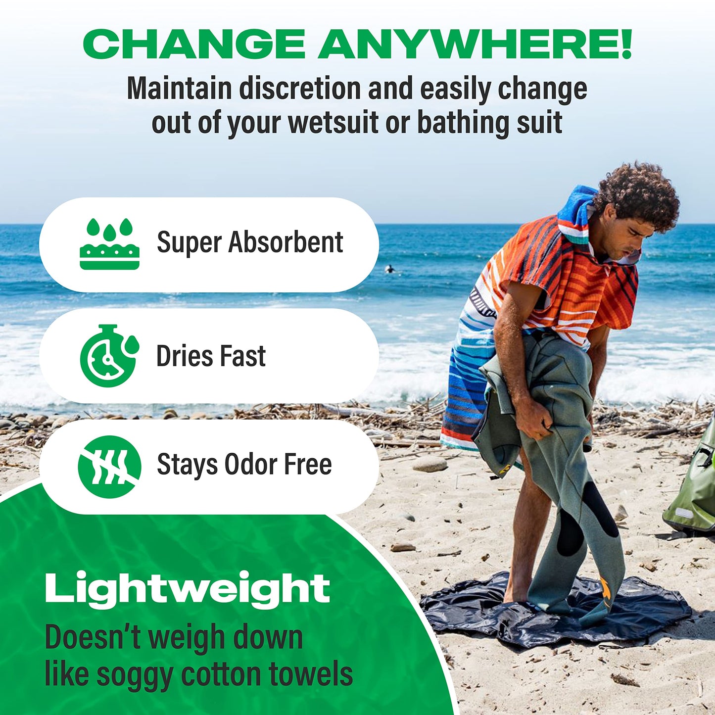 Microfiber Changing Towel Poncho - COR Surf Solid Colors, Unisex, Medium and Large