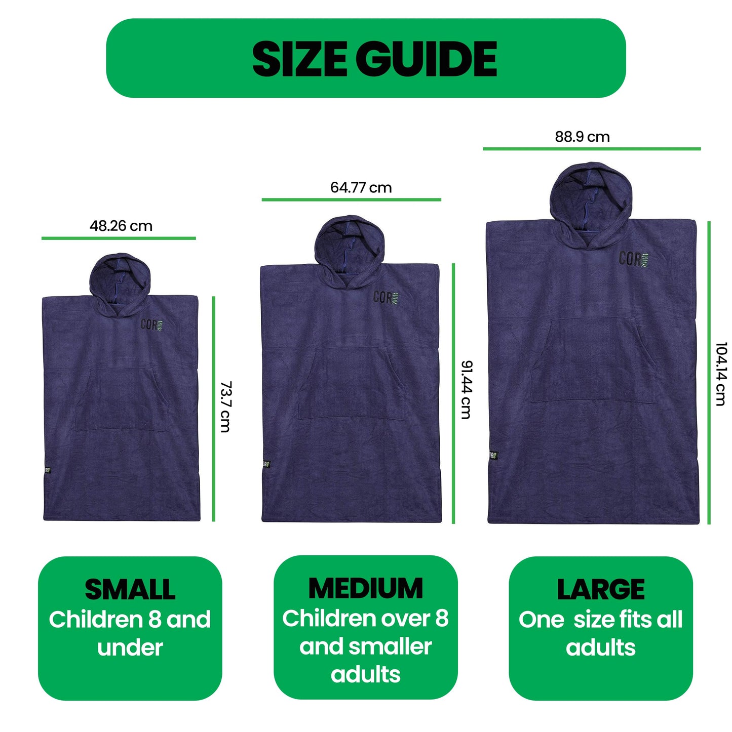Microfiber Changing Towel Poncho - COR Surf Solid Colors, Unisex, Medium and Large