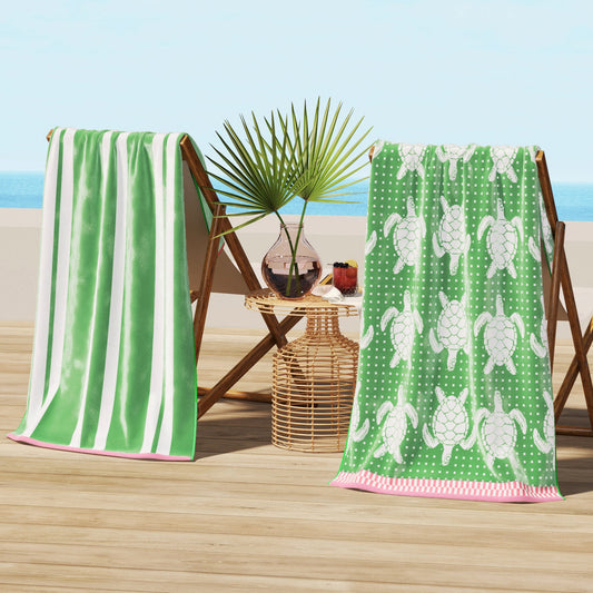 100% Cotton Velour Beach Towels 2-Pack - Maui Collection, 30" x 60"