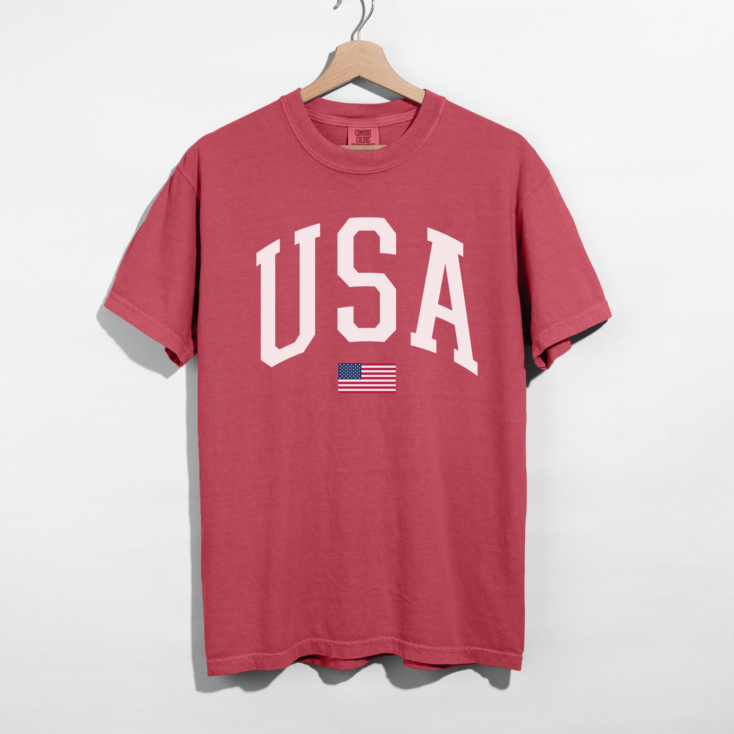 USA Varsity Graphic Tee White Letter Patriotic Shirt