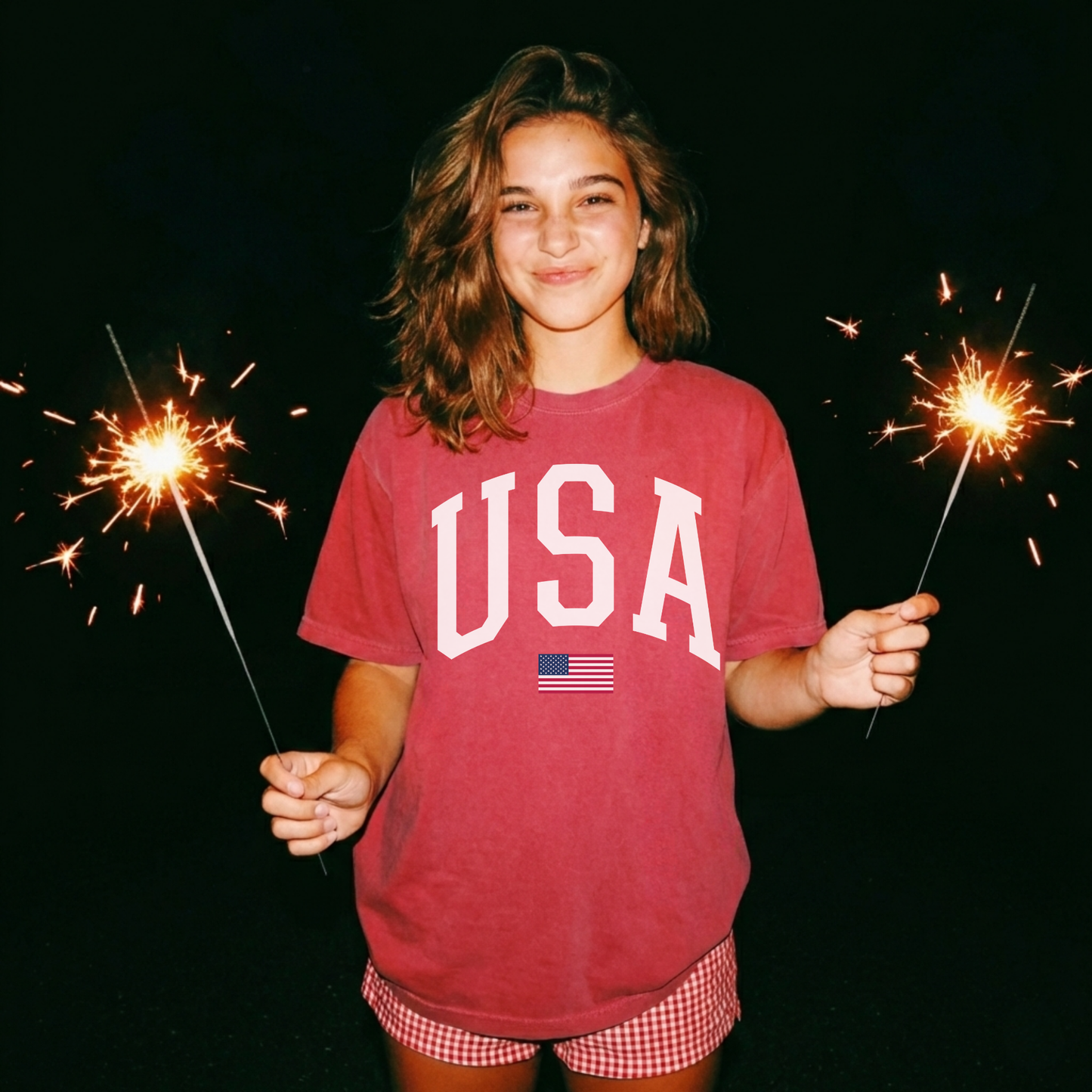 USA Varsity Graphic Tee White Letter Patriotic Shirt