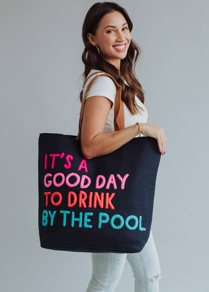 Navy Poolside Bliss Tote, It's a Good Day to Drink by the Pool