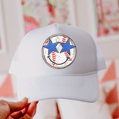 Baseball Star Eyes Trucker Hat, 9 Colors, Patriotic Trucker Cap